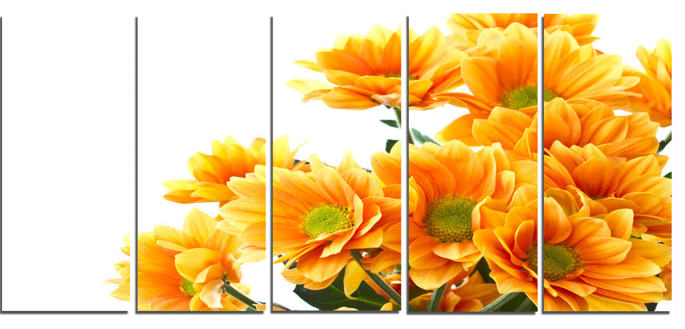 Orange Flowers Chrysanthemum, Floral Canvas Art Print, 60"x28", 5 Panels