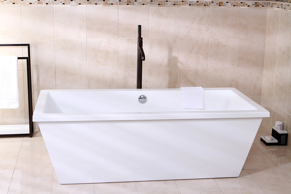 Aqua Eden 66" Acrylic Freestanding Rectangular Tub With Drain, White