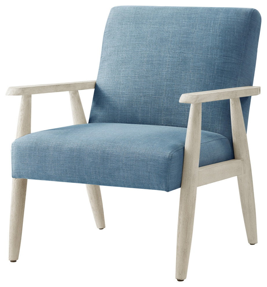 Rustic Manor Gian Armchair Upholstered, Light Blue and Cream Linen