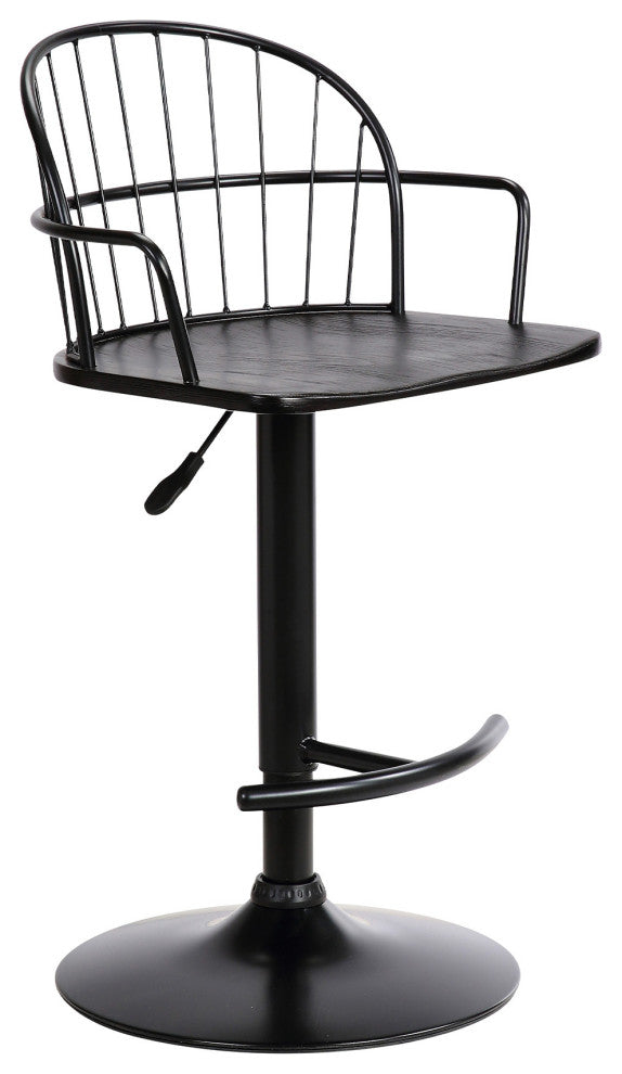 Black Wood and Metal Adjustable Curve Back Bar Stool