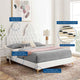 Tufted Platform Bed Frame, Full Size, Velvet, White, Modern Contemporary