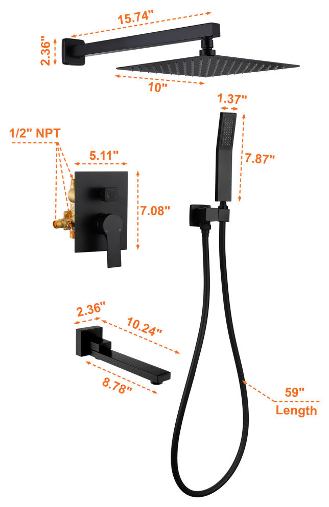 10" Shower System With Shower, Matte Black