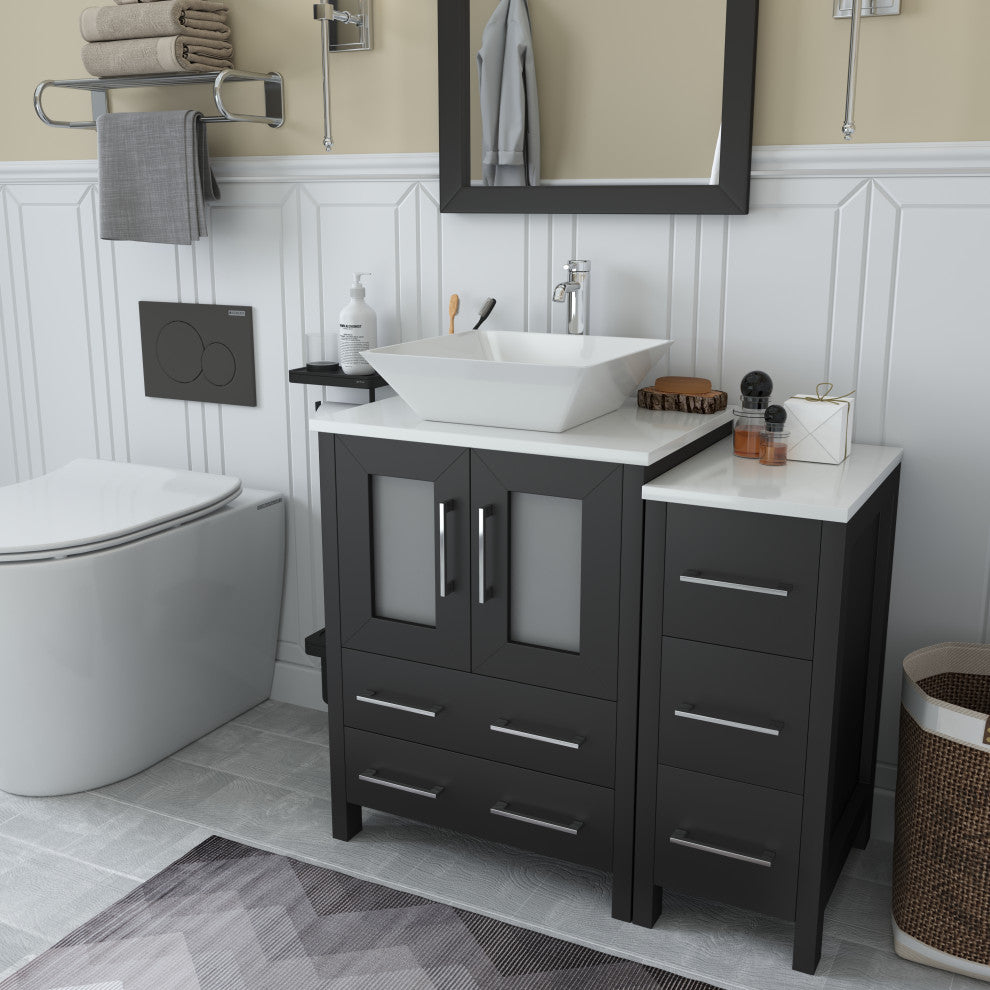 Vanity Art Bathroom Vanity Set With Sink, Espresso, 36", Standard Mirror
