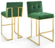 Bar Stool Chair Barstool, Set of 2, Velvet, Metal, Gold Green, Modern, Bar Pub