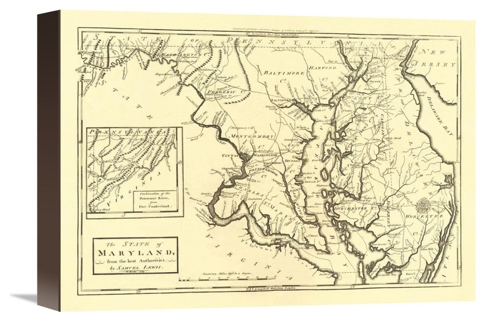 "State of Maryland, 1795" Stretched Canvas Giclee by Mathew Carey, 16"x11"