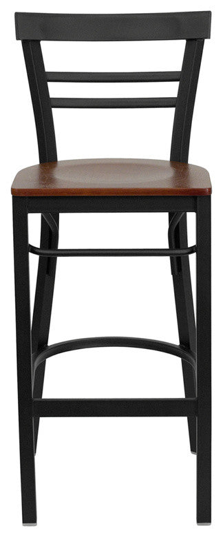 Dyersburg 29" Metal Barstool Black Ladder Back, Cherry Wood Seat