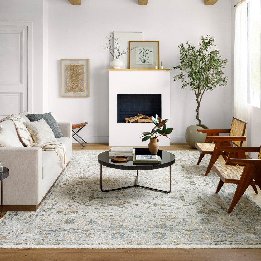 Surya Dresden DRE-2309 Machine Woven Area Rug, Taupe, Off-White, Dusty Sage, Deep Teal, Olive, Light Gray, 6'7" X 9'6"