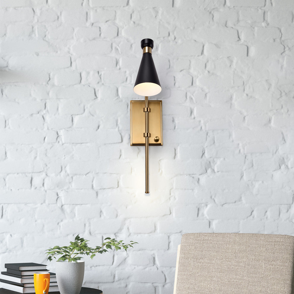 Prospect 1-Light Wall Sconce, Matte Black With Burnished Brass