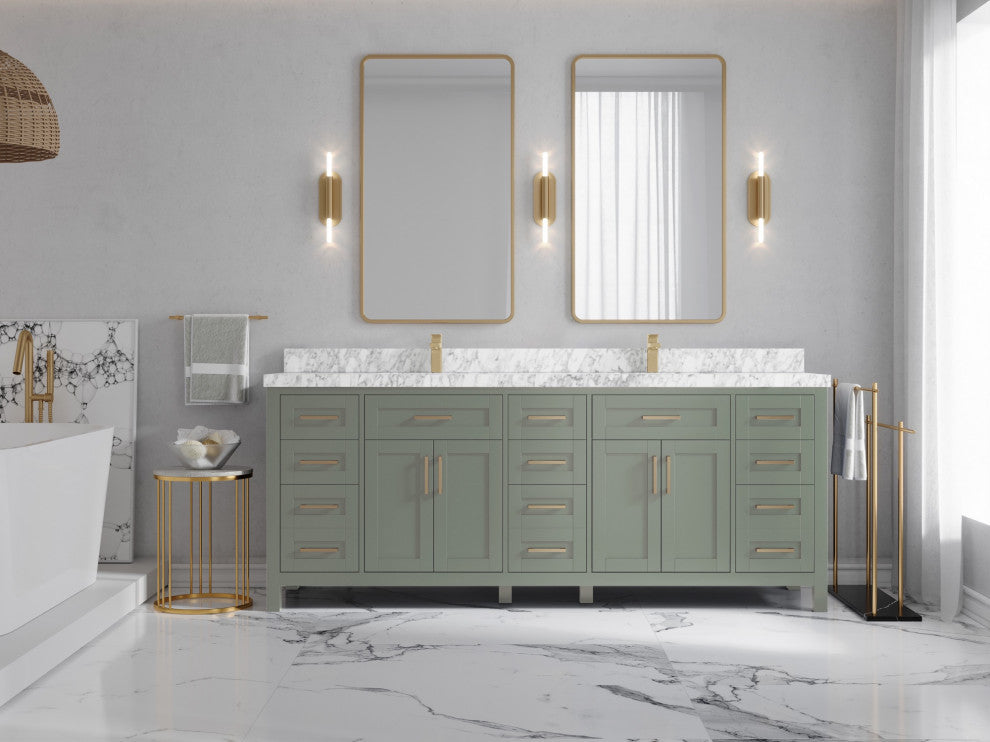 Cambridge 84" Double Sink Bath Vanity in Evergreen 2" Carrara Marble