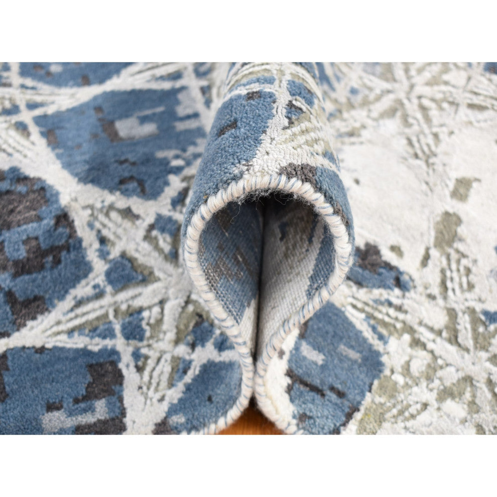 Gray, THE HONEYCOMB Design, Hand Knotted Wool and Silk Rug, 10'x14'1"