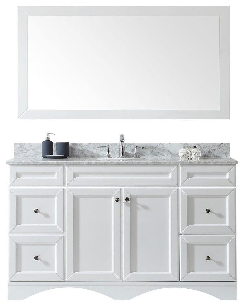 Talisa 60" Single Sink White  Vanity White with Brushed Nickel Faucet and Mirr
