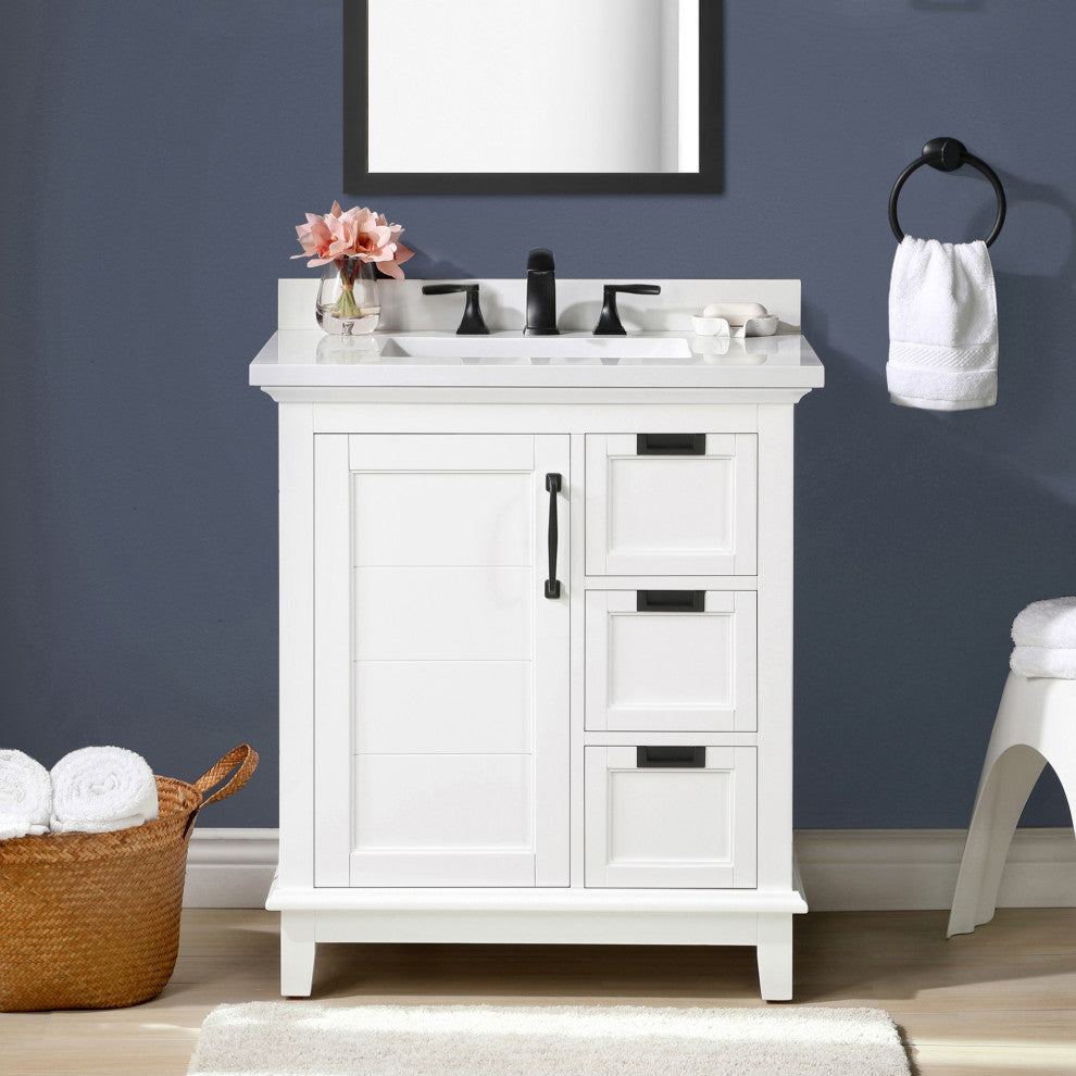 Ove Decors Pembroke 30" Single Sink Bathroom Vanity, White With Black