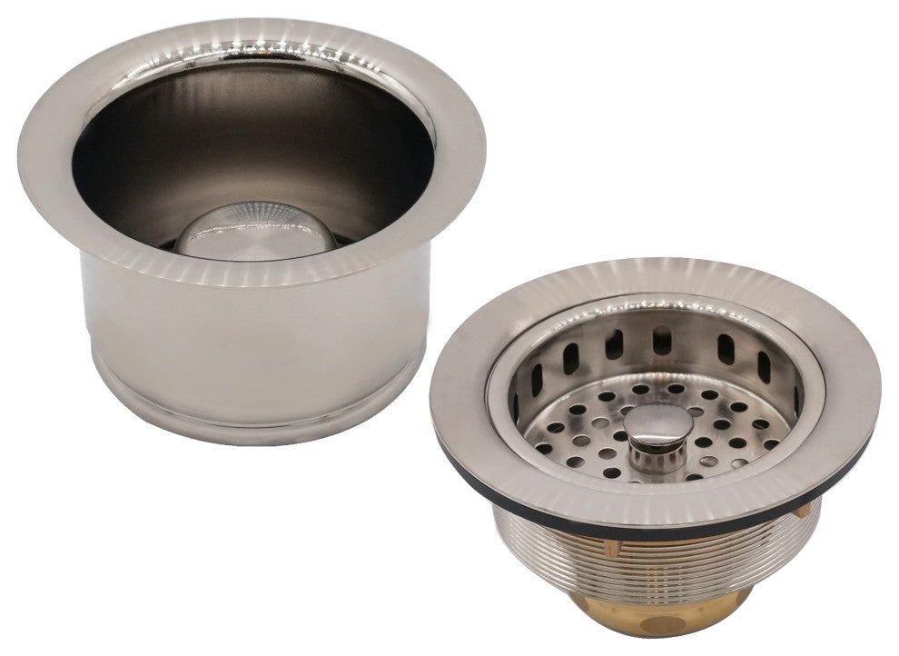 CO2196 3.5" Post Style Large Kitchen Sink Basket Strainer, Satin Nickel