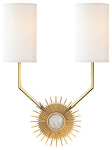 Borland, 2 Light, Wall Sconce, Aged Brass Finish, White Fabric