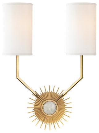 Borland, 2 Light, Wall Sconce, Aged Brass Finish, White Fabric