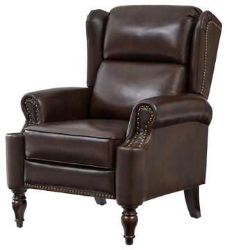 Genuine Leather Manual Recliner With Brass Nailhead, Espresso