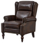 Genuine Leather Manual Recliner With Brass Nailhead, Espresso
