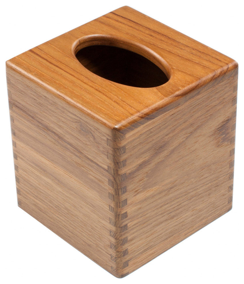 Traditional Solid Teak Square Tissue Box Cover