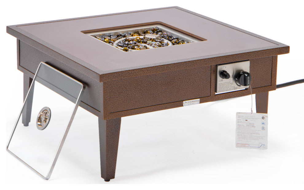 Leisuremod Walbrooke Patio Square Fire Pit Table With Aluminum Frame, Brown