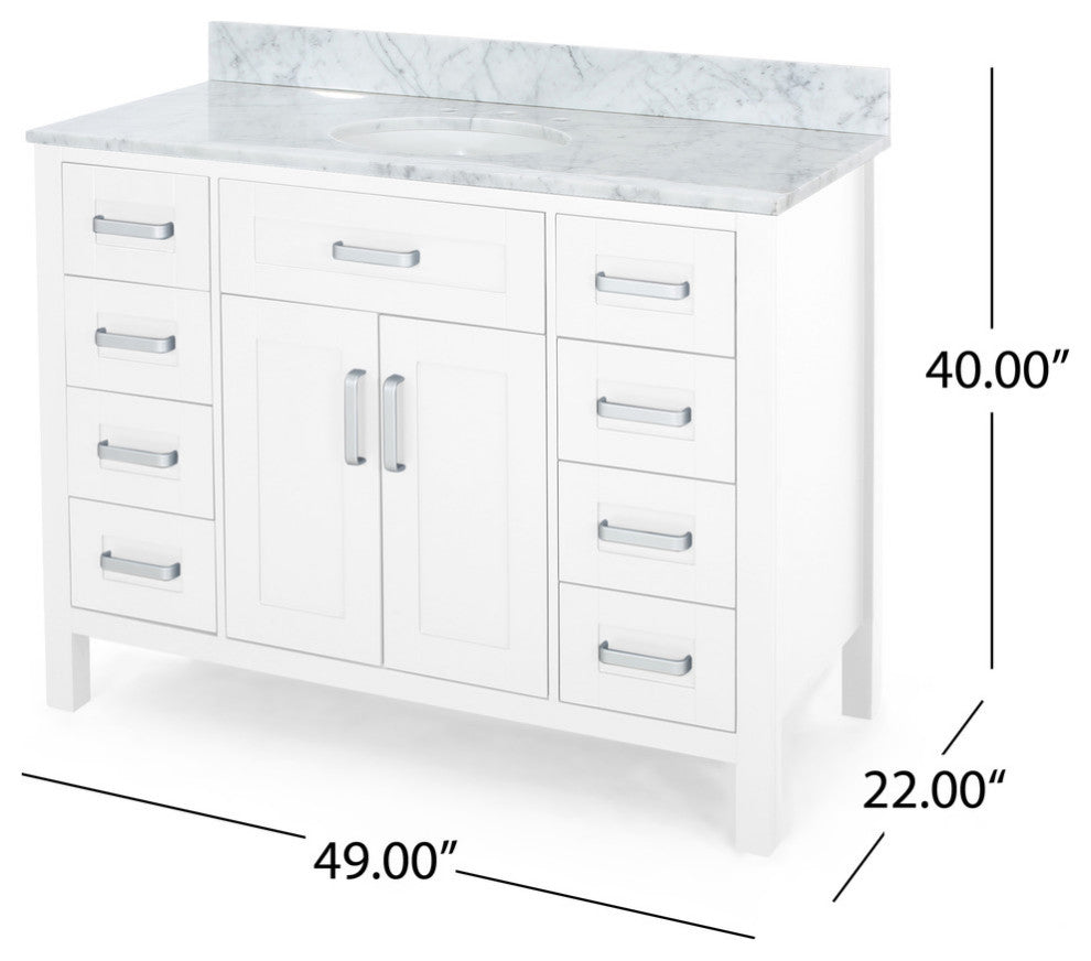 Grace Contemporary 48" Wood Single Sink Bathroom Vanity With Marble Counter Top, White