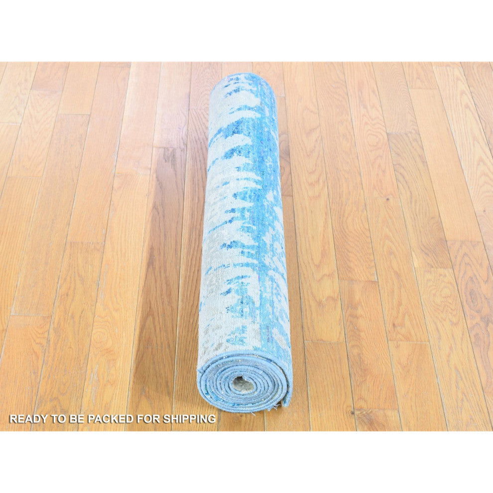 Ivory, The Cardiac Design, Silk With Wool Hand Knotted, Runner Rug, 3'0"x10'1"