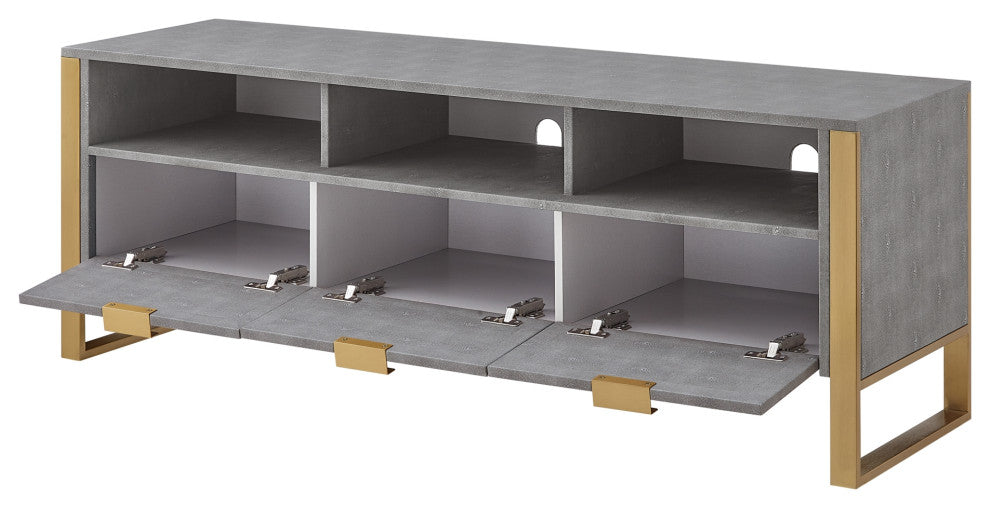 Nicole Miller Chayton TV Stand, Faux Shagreen 55Lx16Wx20.7H, Gray/Gold