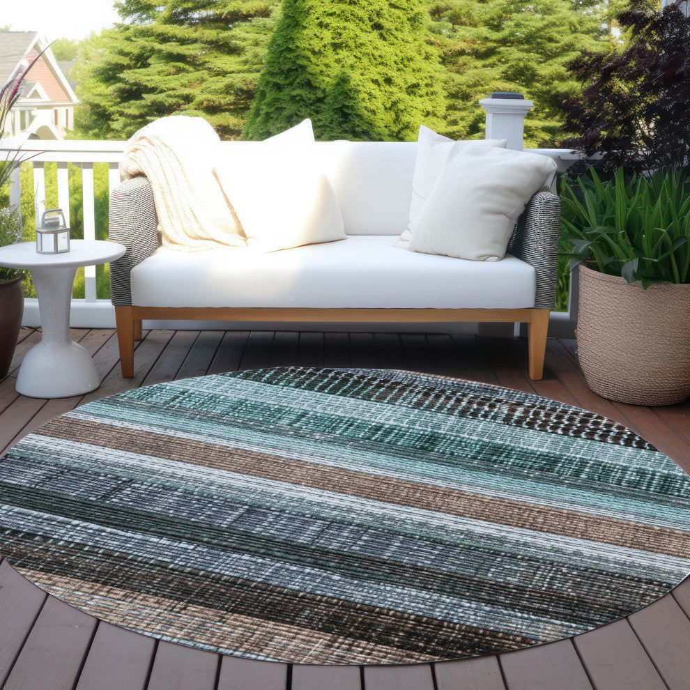 Machine Washable Indoor/Outdoor Chantille ACN1873 Teal 8' x 8' Round Rug