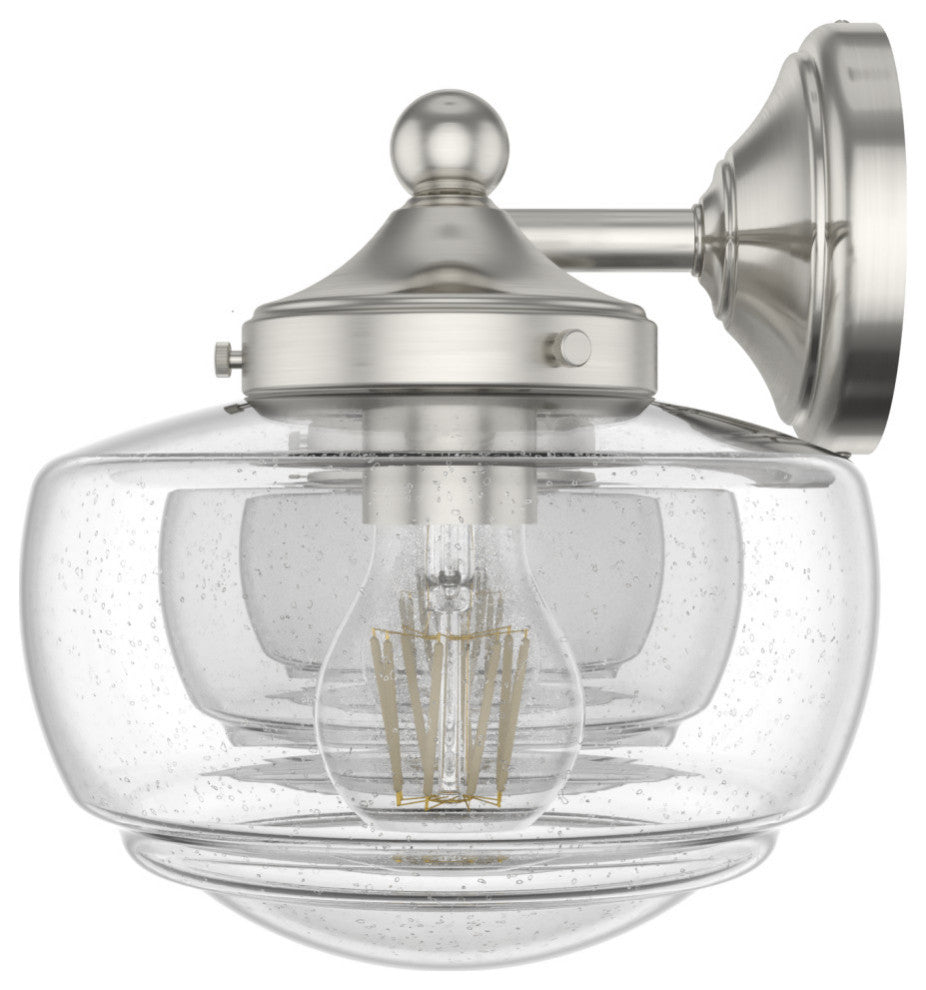 Saddle Creek Brushed Nickel, Clear Seeded Glass 3 Light Vanity Wall Light