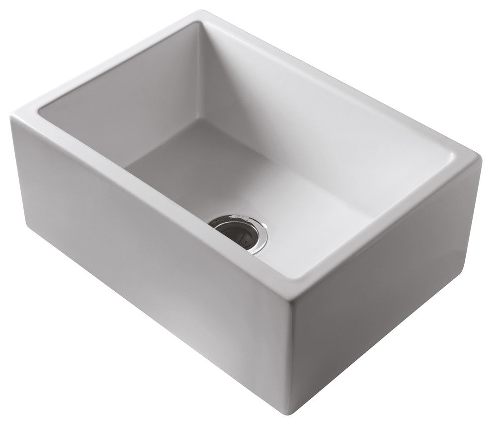 ALFI brand AB2418HS-W 24" White Reversible Single Bowl Fireclay Farm Sink