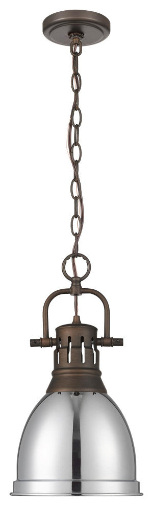 Duncan Small Pendant With Chain, Rubbed Bronze With Chrome