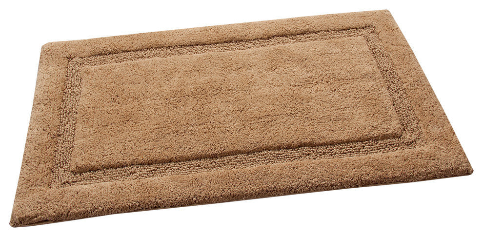 Bath Rug Cotton Solid Color Regency Pattern, Beige, 34"x21"
