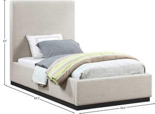 Alfie Linen Textured Fabric Upholstered Bed, Beige, Twin