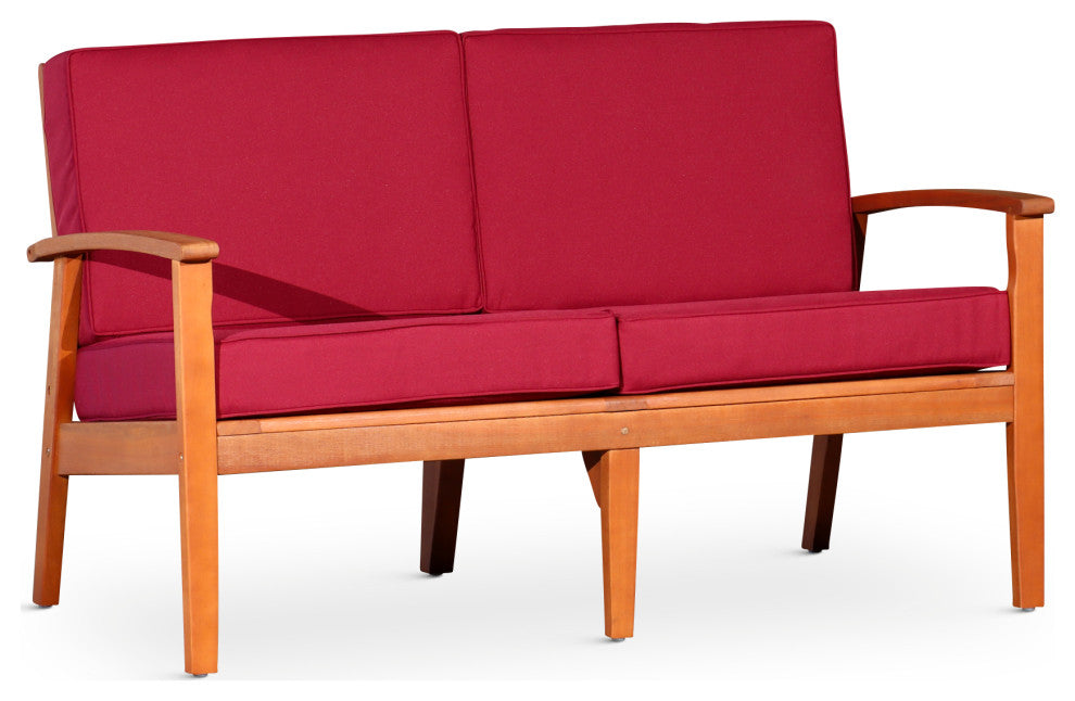 DTY Outdoor Living Longs Peak Eucalyptus Loveseat w/ Cushion, Natural Oil, Burgu