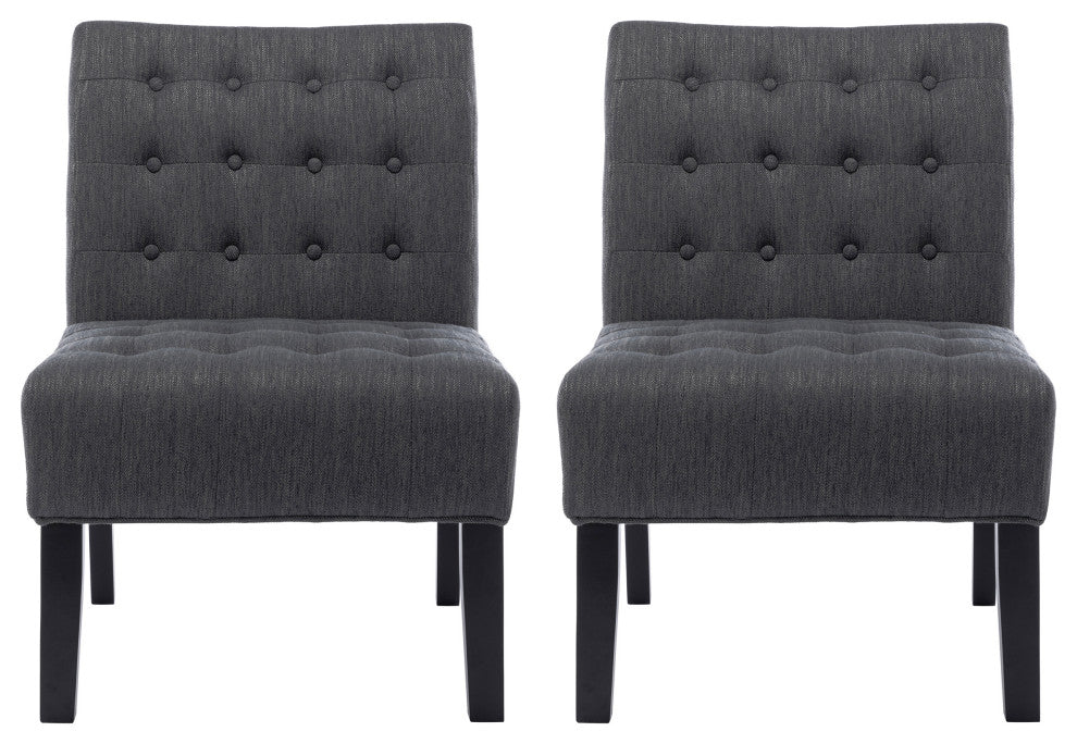 Mulligan Fabric Tufted Slipper Chairs, Set of 2, Charcoal + Matte Black