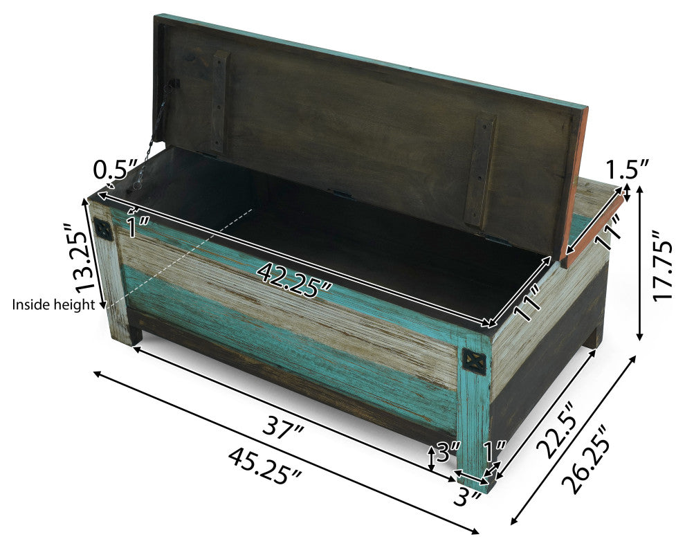 Templin Boho Handmade Distressed Mango Wood Storage Coffee Table, Multicolored