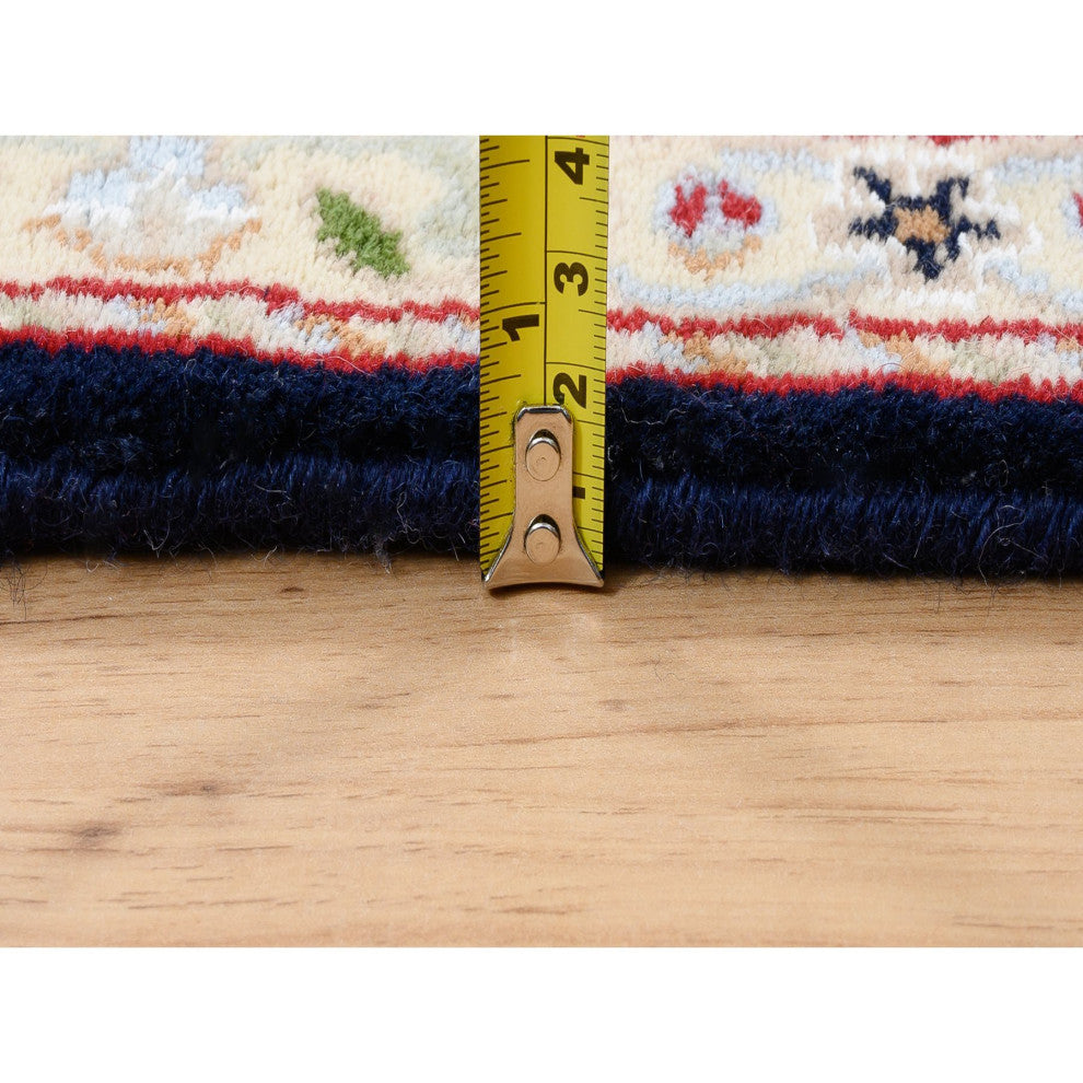 Midnight Blue Hand Knotted Nain 250 KPSI Wool and Silk Square Rug 5'0" x 5'0"