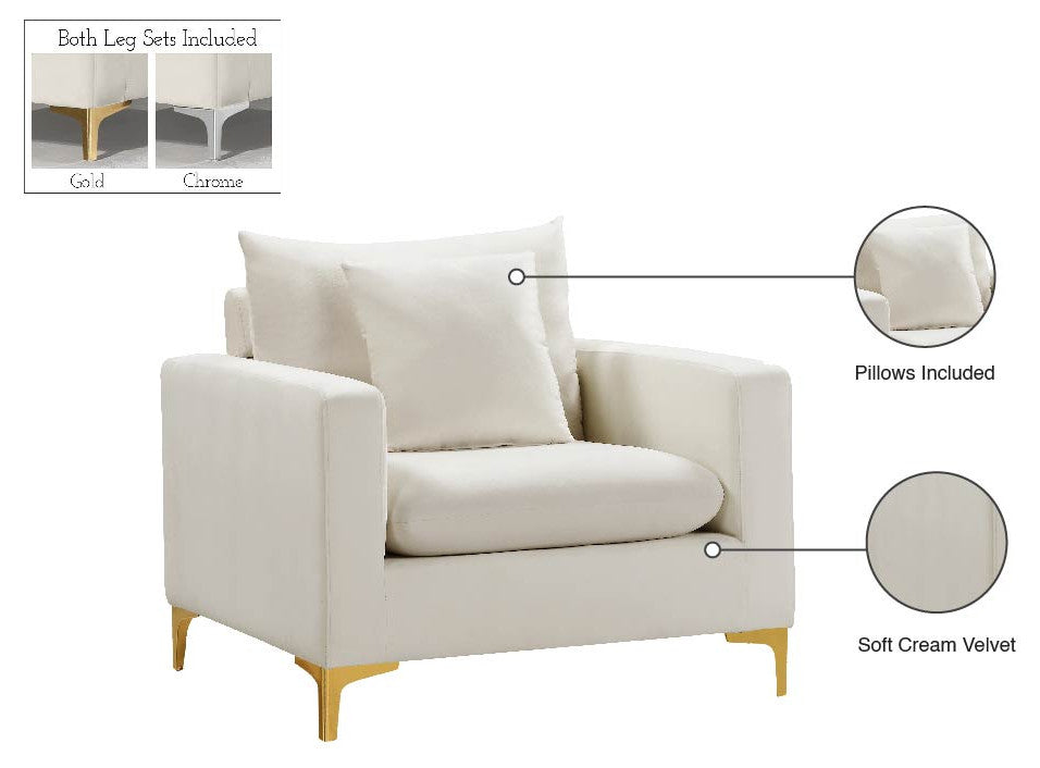 Naomi Velvet Upholstered Chair, Cream