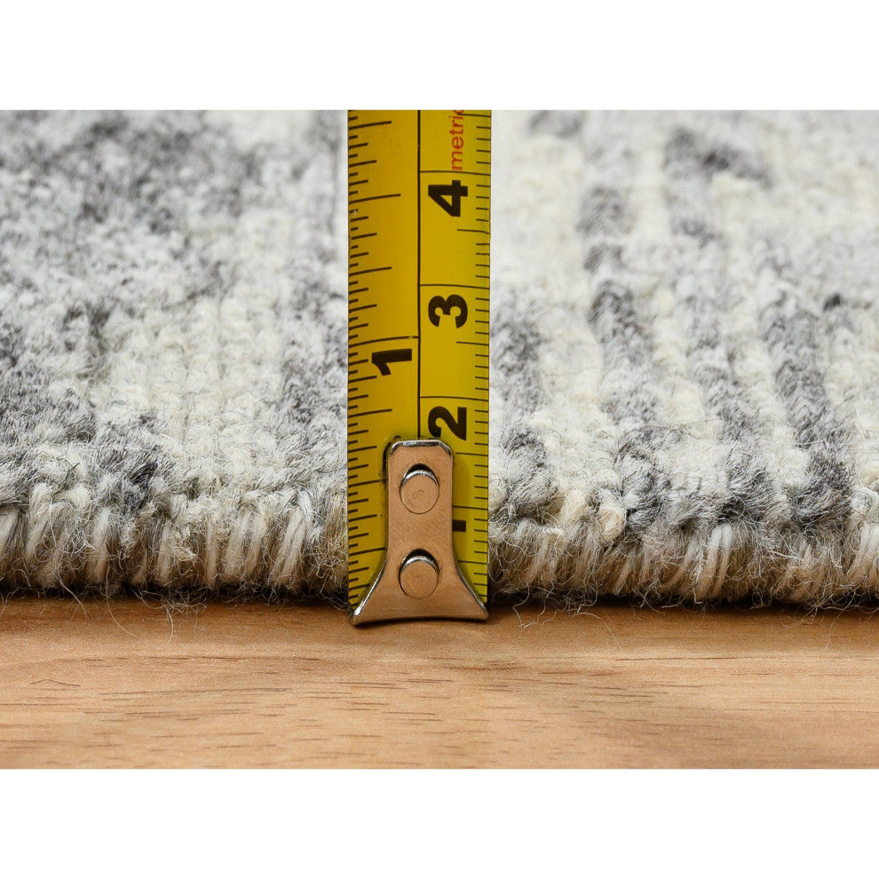 Gray, Natural Wool, Hand Knotted, Modern Design XL Runner Rug, 2'7"x23'8"