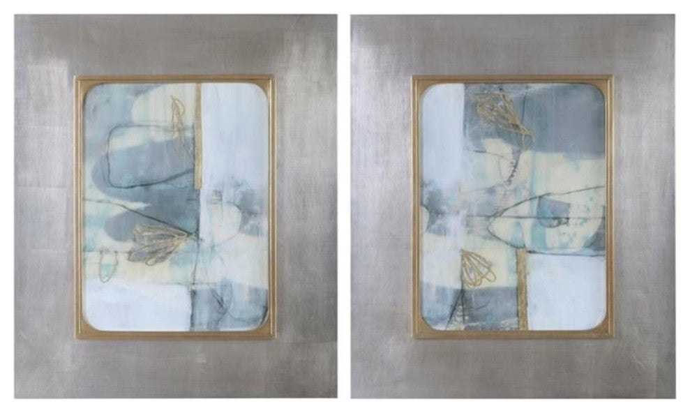 Uttermost Gilded Whimsy Contemporary Wood Abstract Print in Blue (Set of 2)