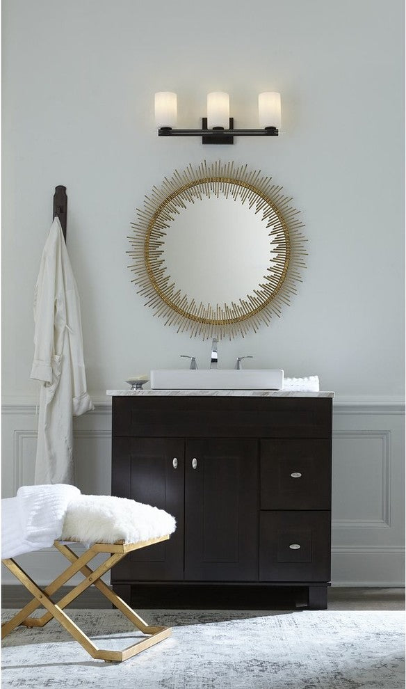 Lisbon Collection 3-Light Matte Black Etched Opal Glass Luxe Bath Vanity Light