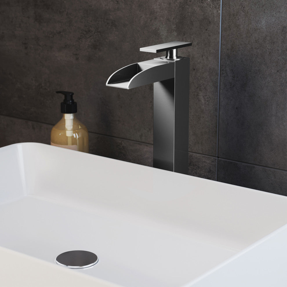Concorde Single HoleHigh Arc Waterfall Bathroom Faucet, Brushed Nickel