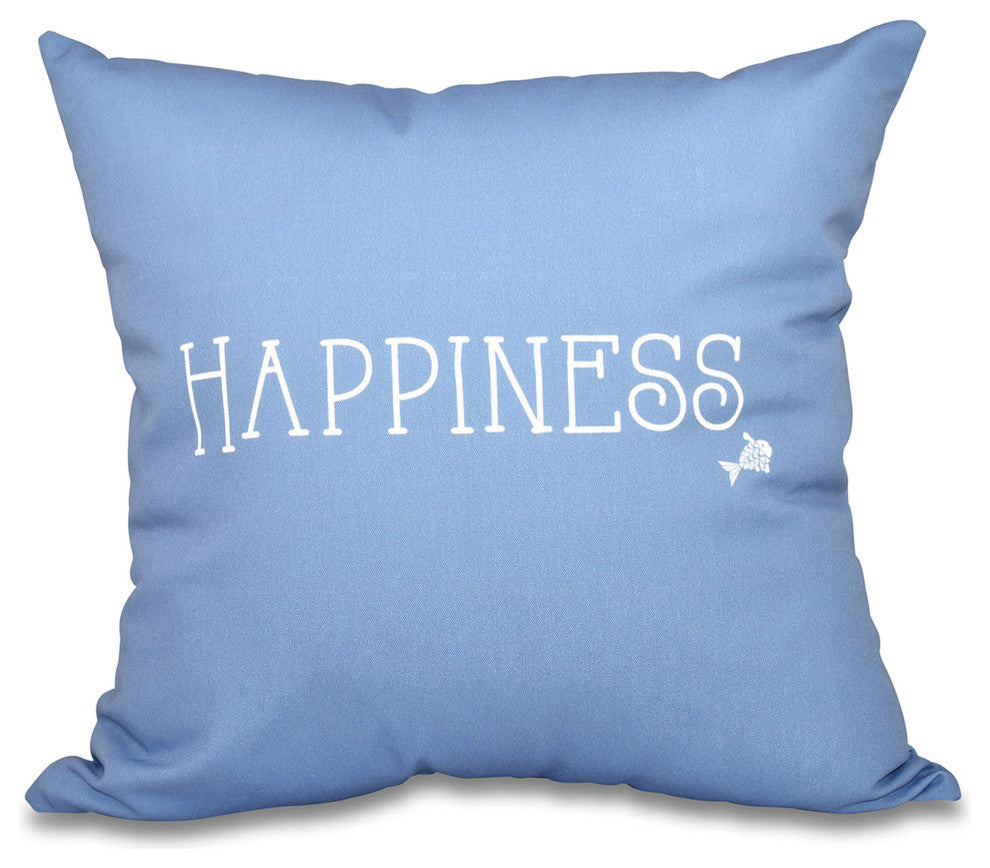 26"x26" Coastal Happiness, Word Print Pillow, Blue