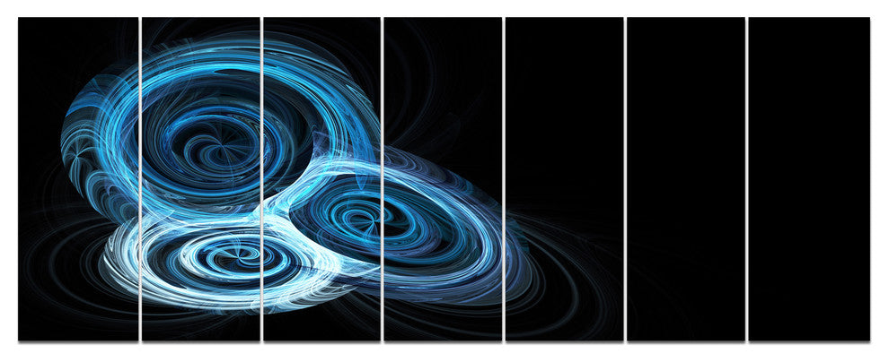 Blue Spiral Nebula on Black, Abstract Wall Art Canvas, 83"x32", 7 Panels