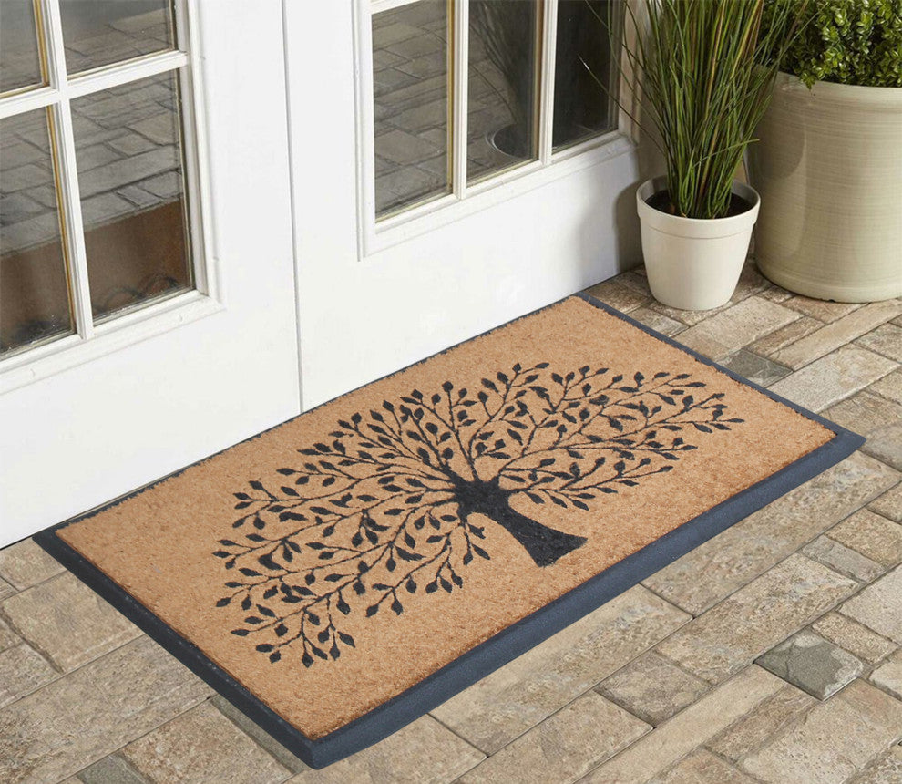 A1HC Flocked Rubber and Coir Molded Double Doormat, Shedding Leaf Design, Beige/Black, 30"x48"