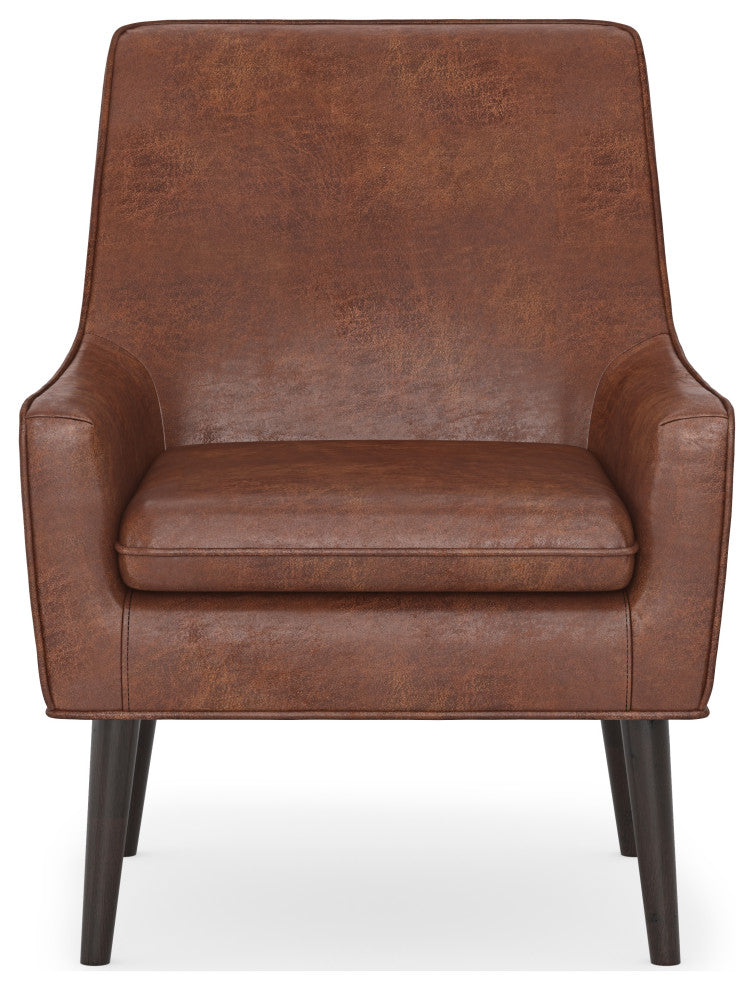 Robson Accent Chair, Faux Leather, Distressed Saddle Brown