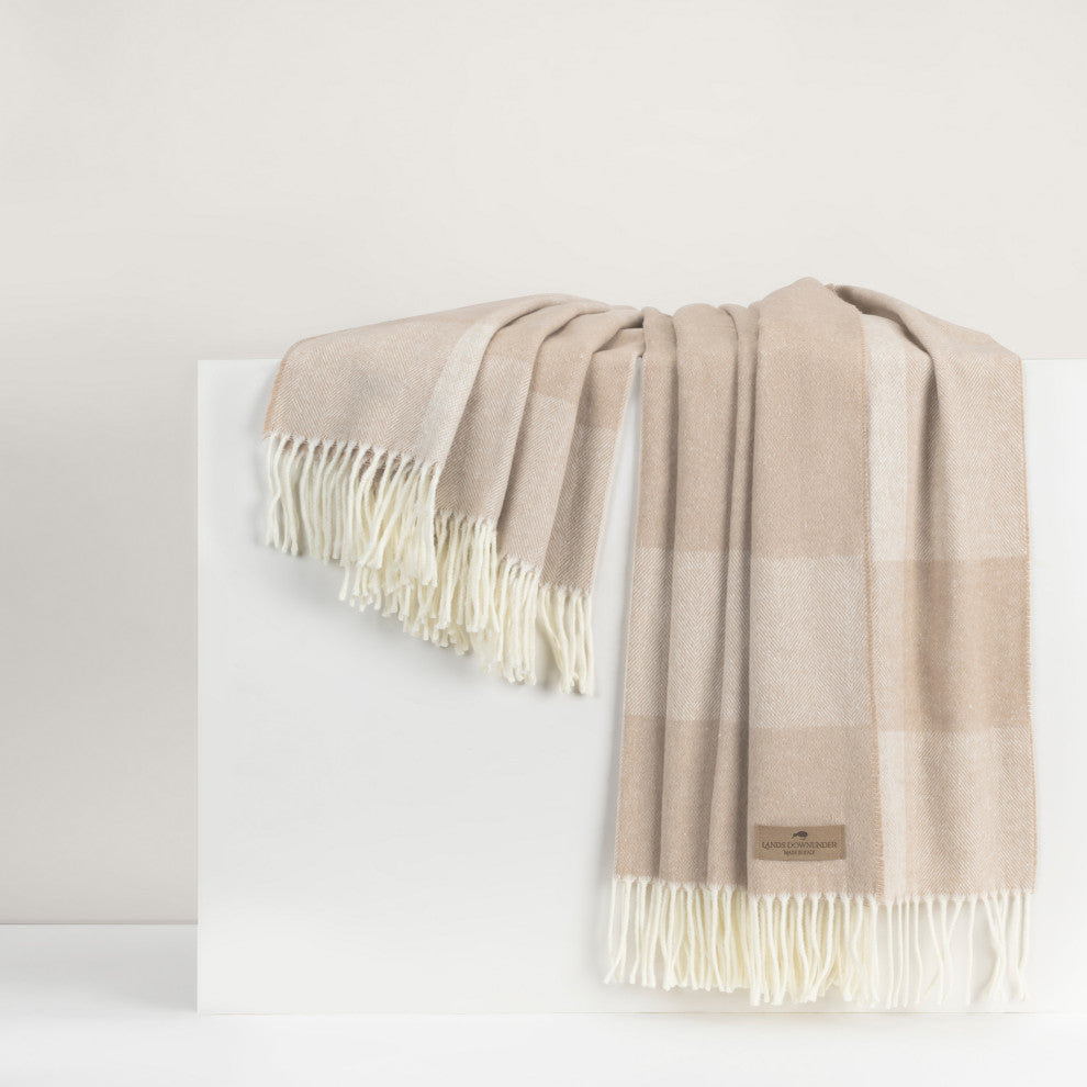 Hampton Plaid Italian Herringbone Throw, Dune