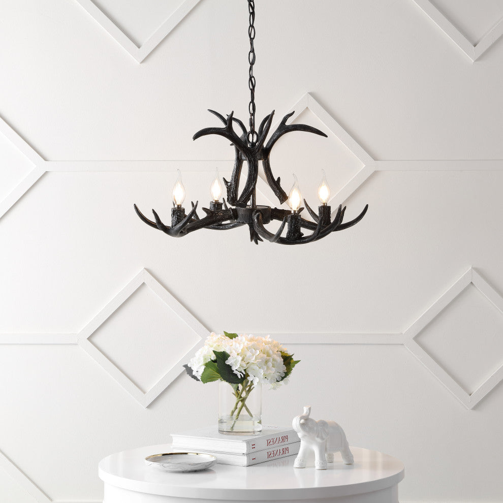 Eldora 26" Adjustable Resin Antler 4-Light LED Chandelier, Black