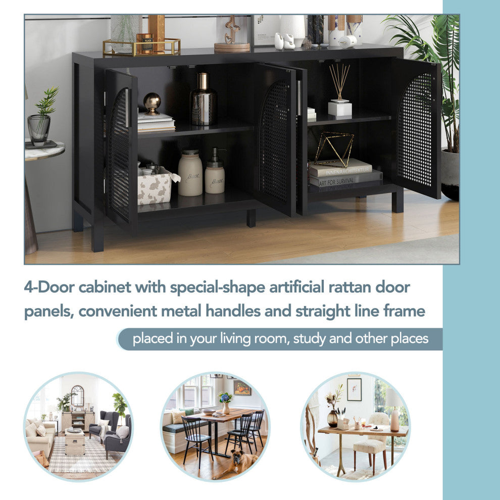 TATEUS 60" Kitchen Sideboard Storage Buffet Cabinet, Black