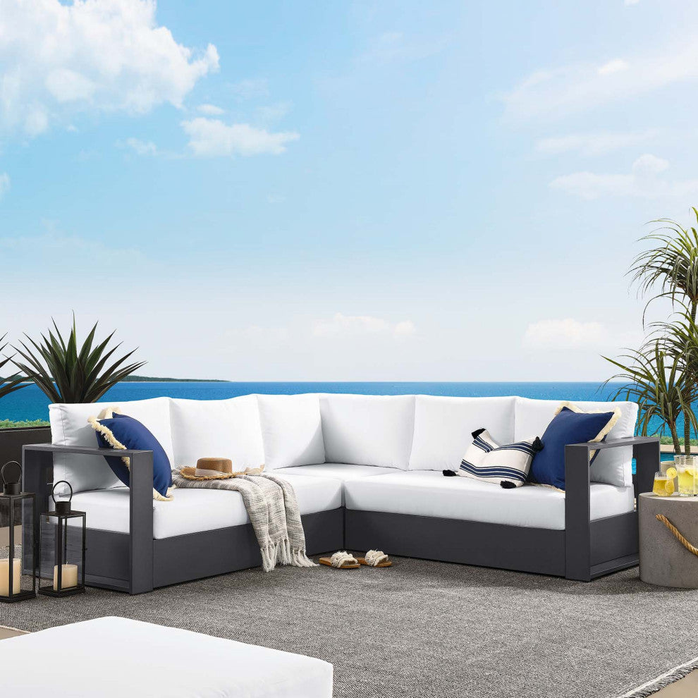 Tahoe Outdoor Patio Powder-Coated Aluminum 3-Piece Sectional Sofa Set - Gray Whi
