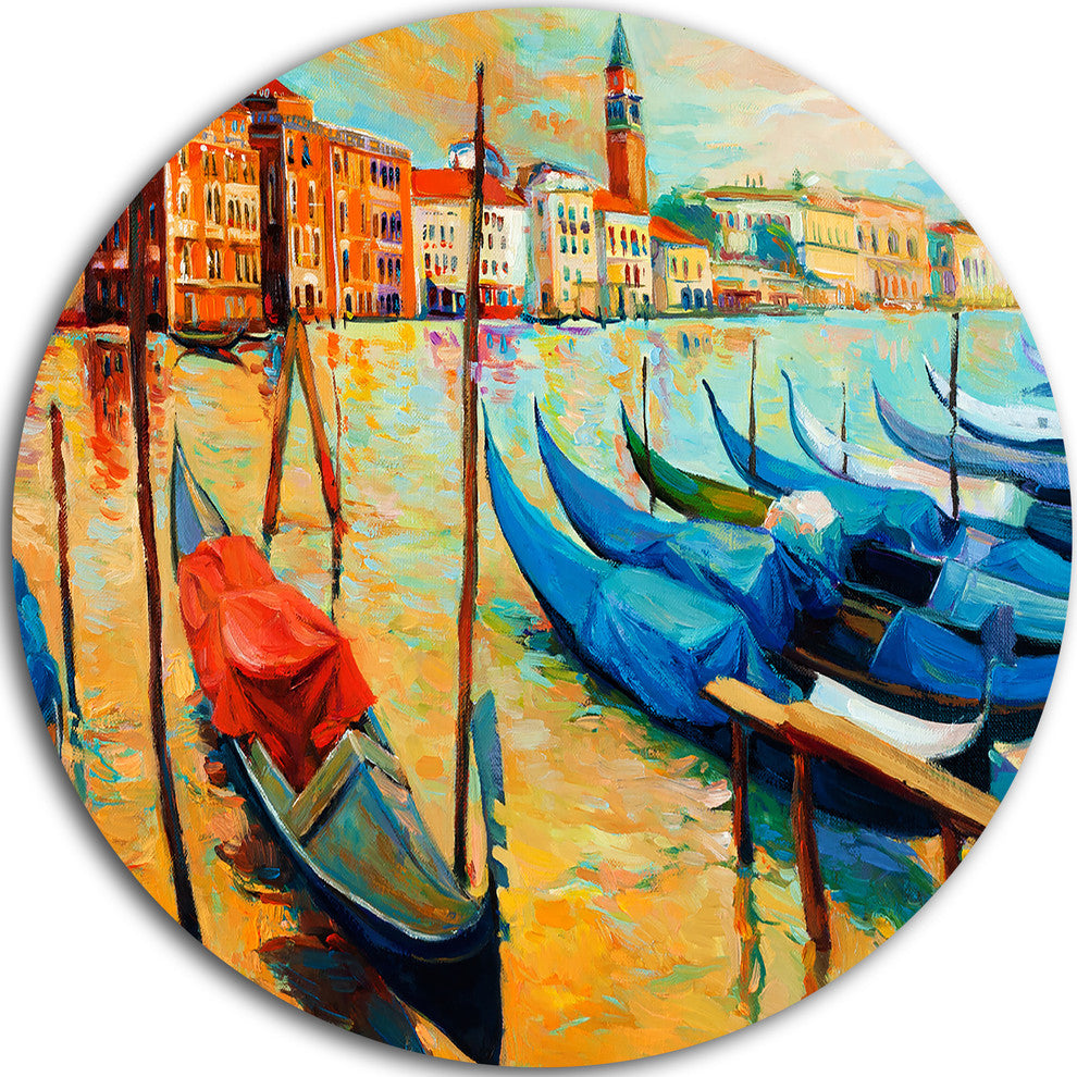 Colorful Venice, Landscape Painting Large Disc Metal Wall Art, 23"